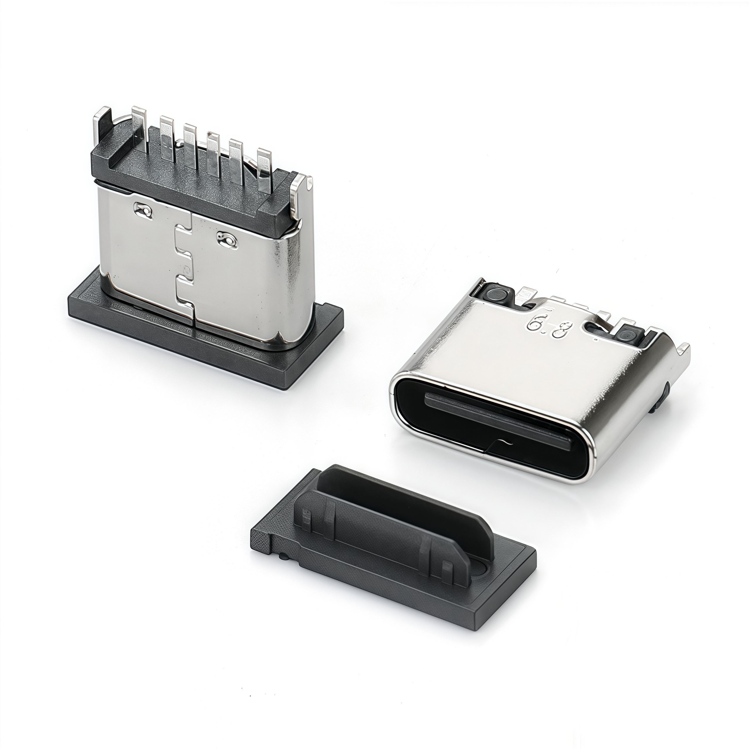 Type-C Vertical Plug 6P Female Socket Black Plastic 6.8 Covered Wide Pin