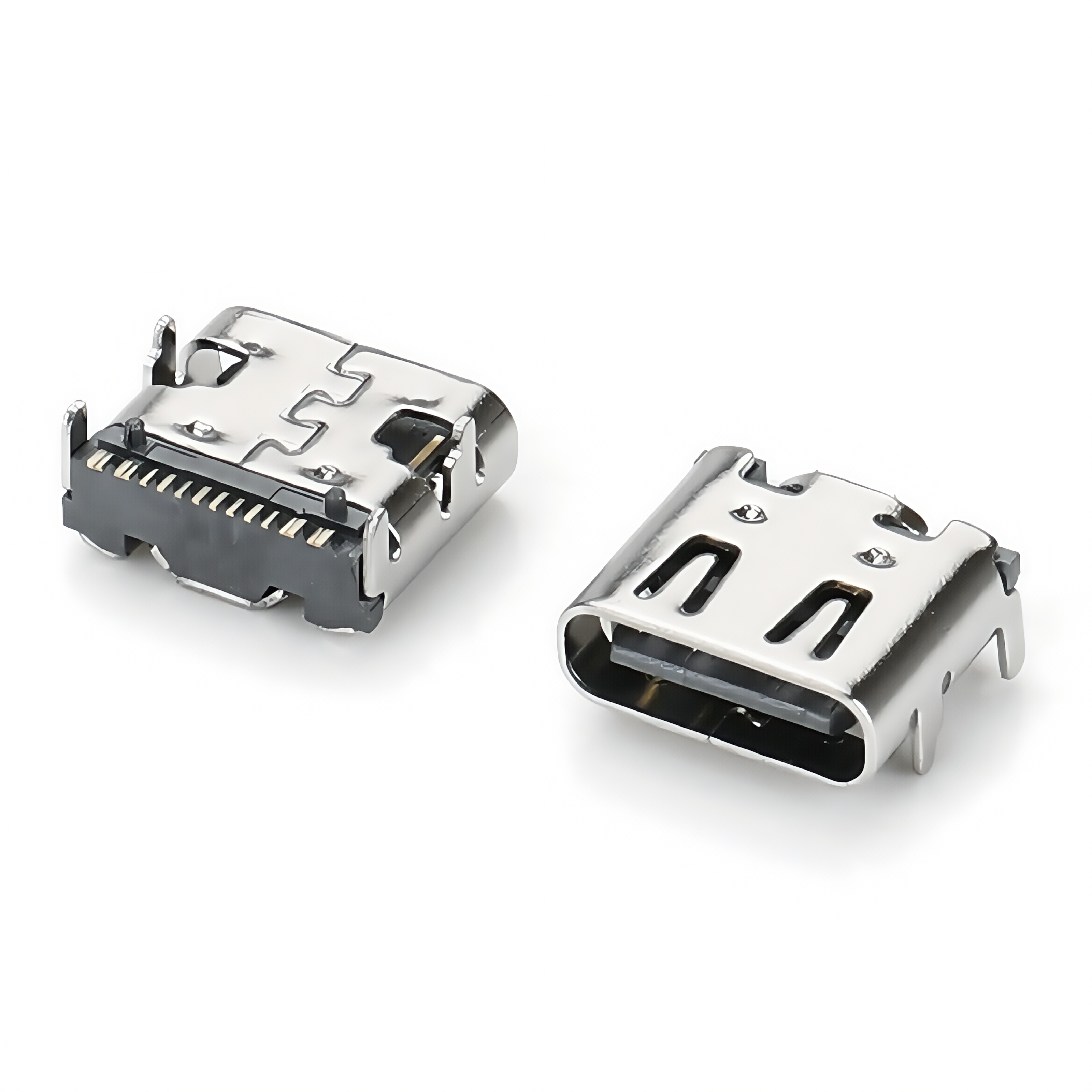 TYPE-C On-Board 16P Female Socket Black Plastic Three Times with Spring